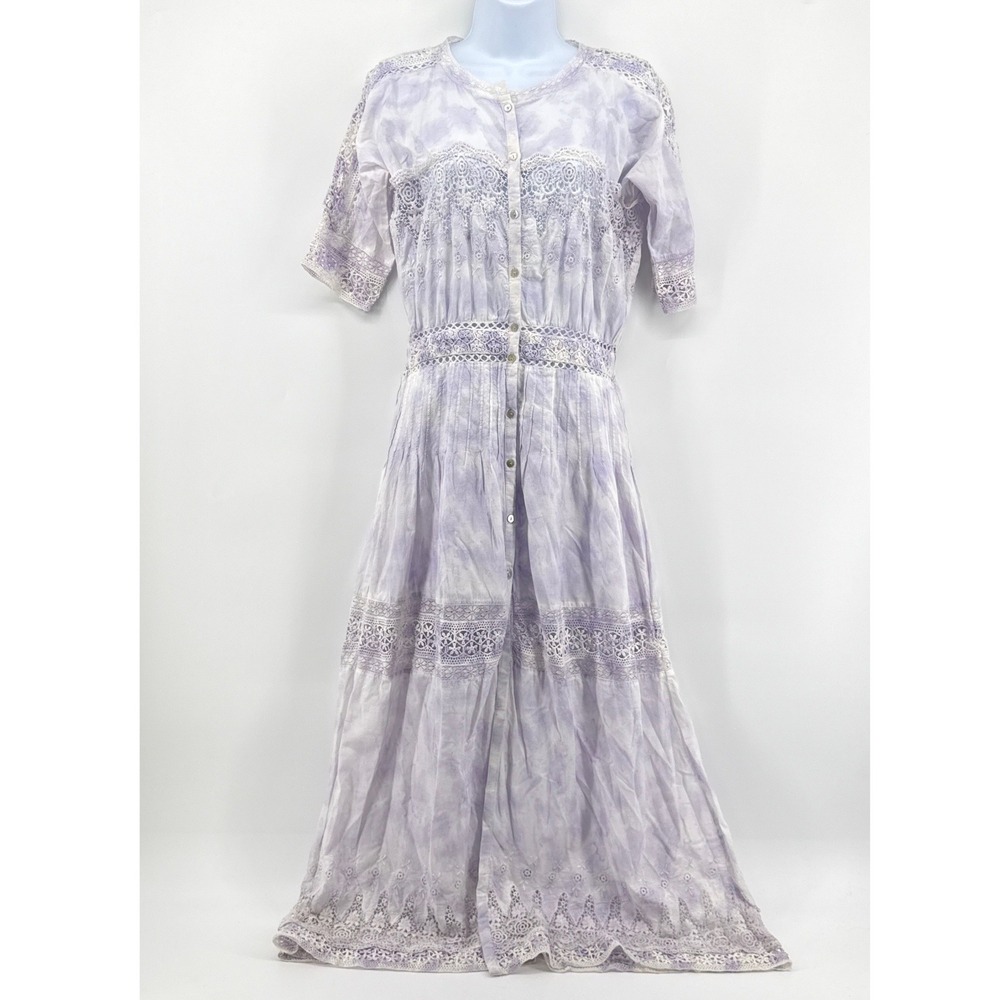 LoveShackFancy Lavender Purple Tie Dye Crochet‎ Lace Cotton Maxi Dress Petite P - Picture 3 of 12